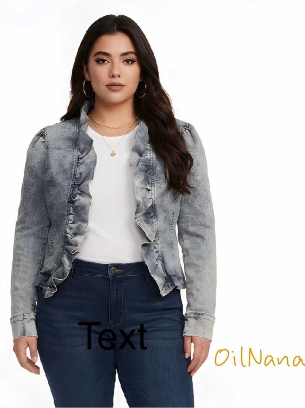 La made Ruffle Trim Denim Jacket Women Large Blue Grey NWT Puffed Sleeve